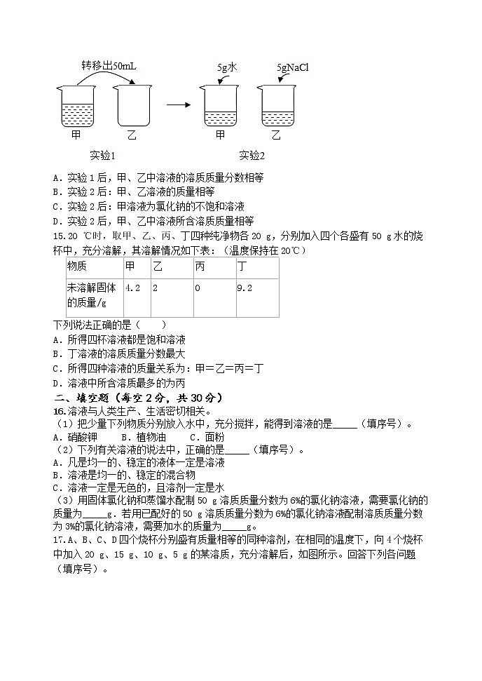 第三单元溶液测试题 --2022-2023学年九年级化学鲁教版上册(含答案)03