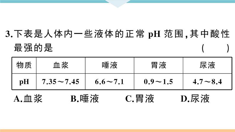 初三人教版九年级化学下册安徽习题讲评课件同步练习3十单元酸和碱5课题2酸和碱的中和反应2课时07