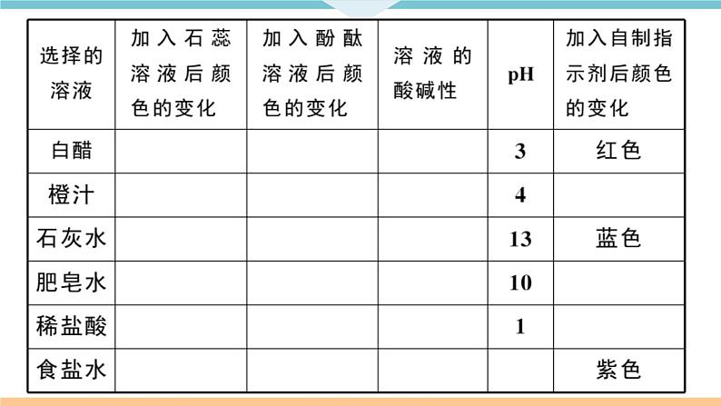 初三人教版九年级化学下册安徽习题讲评课件同步练习3十单元酸和碱8实验活动7溶液酸碱性的检验04