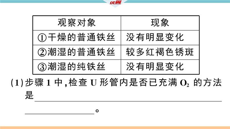 初三人教版九年级化学下册安徽习题讲评课件同步练习1八单元金属和金属材料9实验突破二金属锈蚀条件的探究06