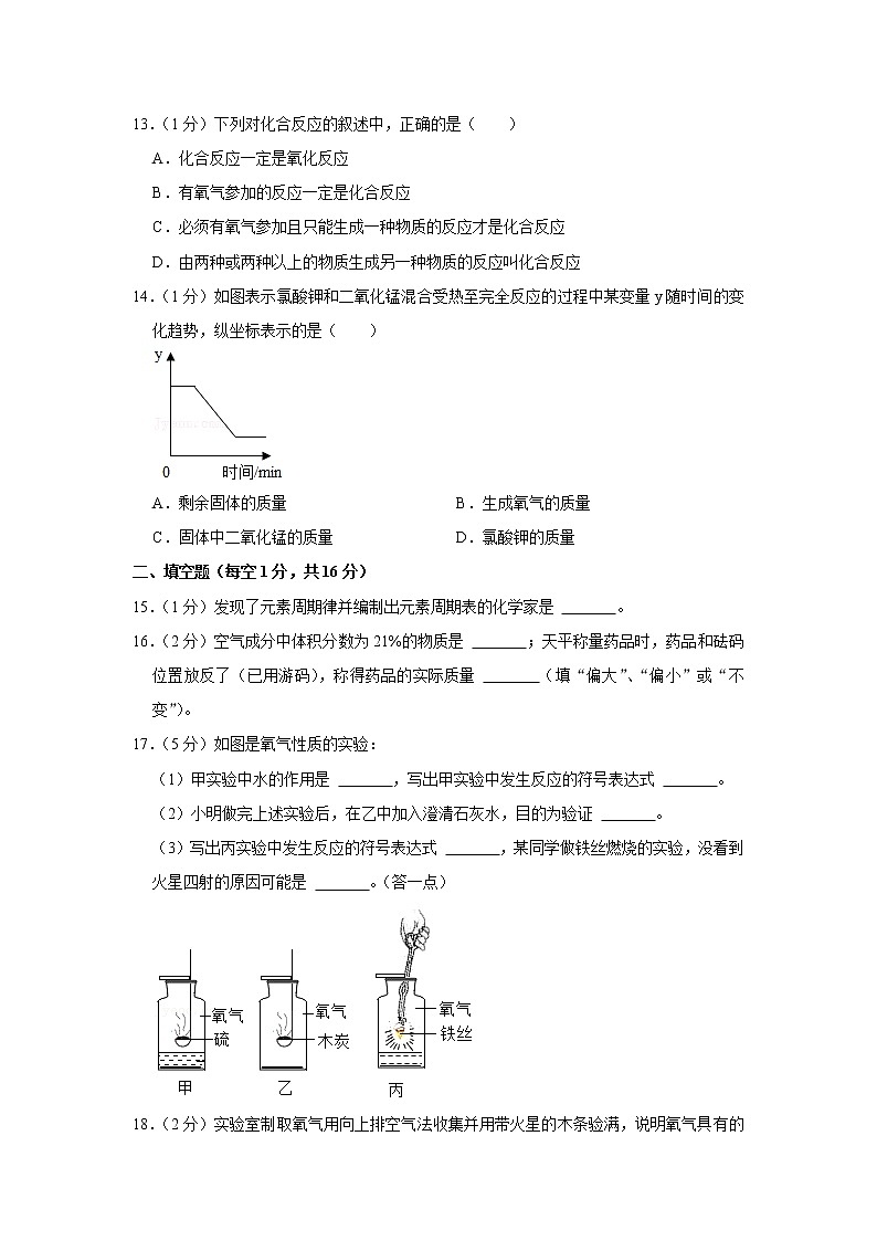 【试卷】2021-2022学年河南省南阳市邓州市城区五中九年级（上）第一次月考化学试卷03