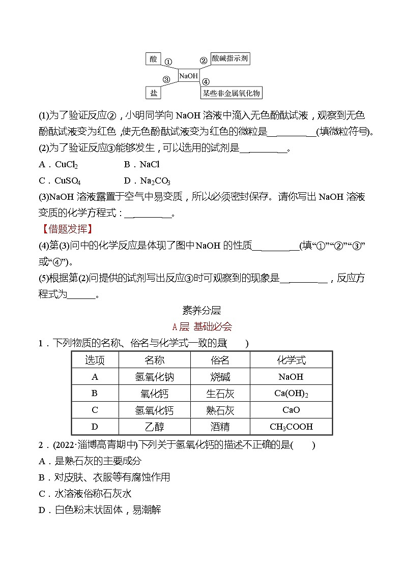 第二单元  第二节　碱及其性质 同步练习（学生版）2022-2023 鲁教版 化学九年级 全一册 第3页