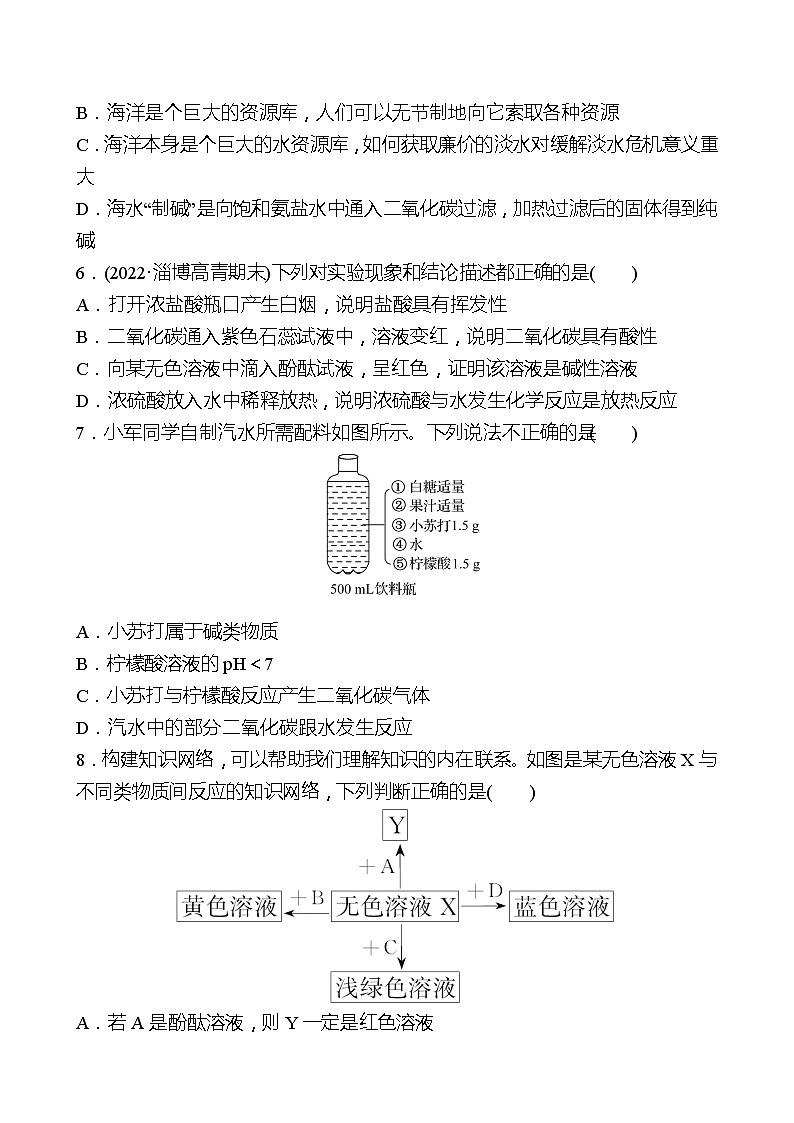 期中素养评估(第一～三单元) 同步练习（学生版）2021-2022鲁教版 化学九年级 全一册 第2页