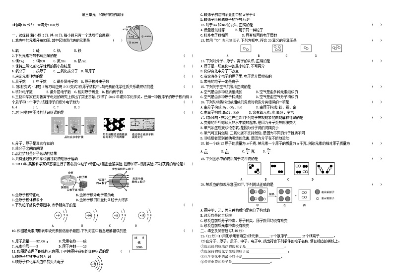 人教版初中化学单元测试卷  第三单元物质构成的奥秘试卷第1页