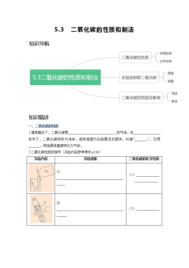 科粤版九年级化学上册 第五章 5.3  二氧化碳的性质和制法 知识点+练习（含答案）01
