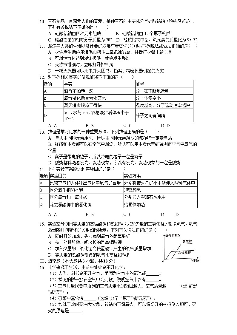 2020--2021学年初中九年级上学期第一次阶段性期中测试（化学试卷）陕西省西安市莲湖区02