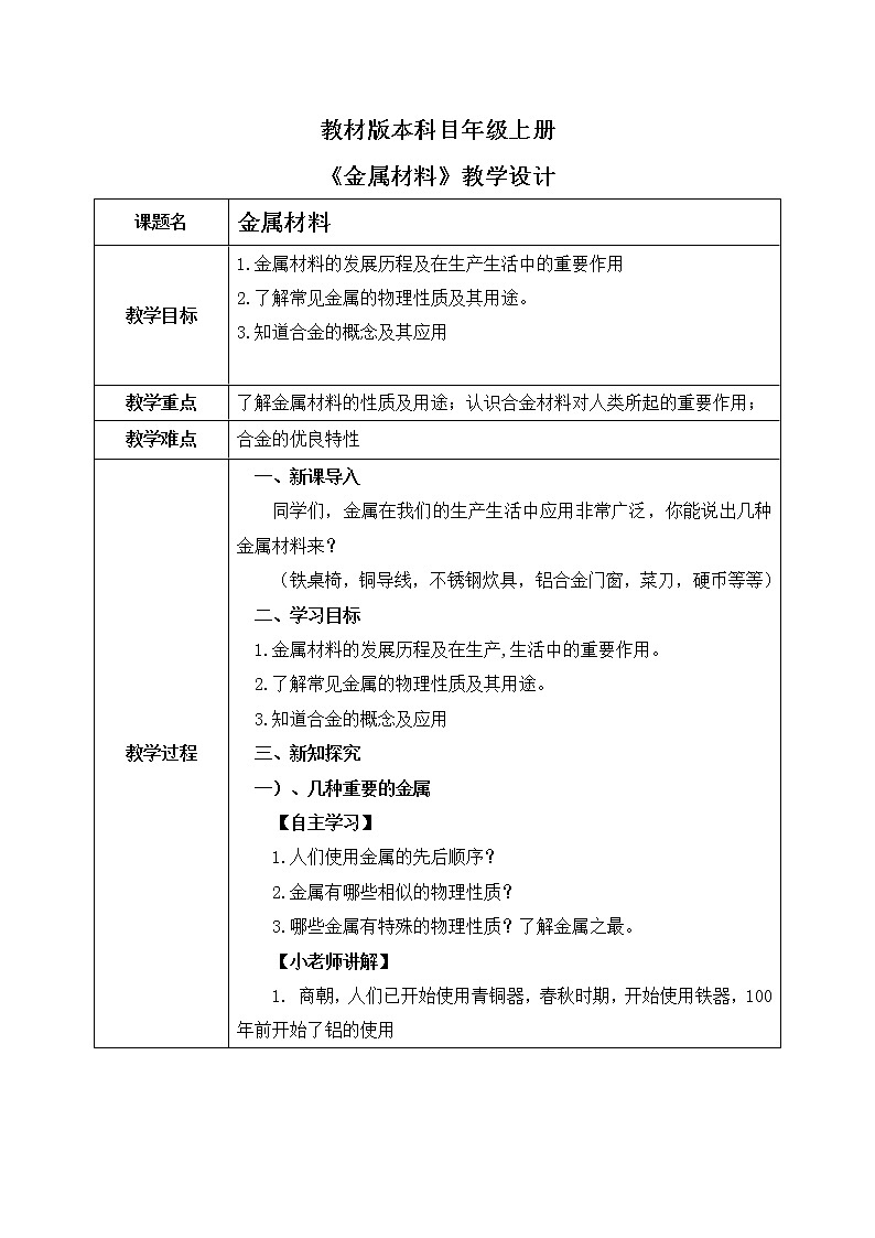 课题1 《金属材料》教案+课件01