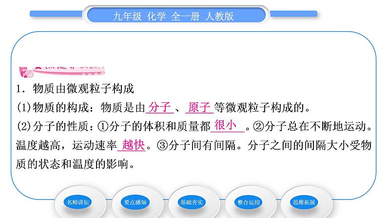 人教版九年级化学第三单元物质构成的奥秘课题1分子和原子习题课件06