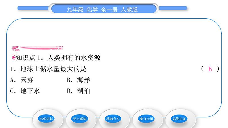 人教版九年级化学第四单元自然界的水课题1爱护水资源习题课件第8页