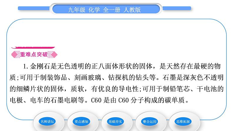 人教版九年级化学第六单元碳和碳的氧化物课题1金刚石、石墨和C60习题课件第2页