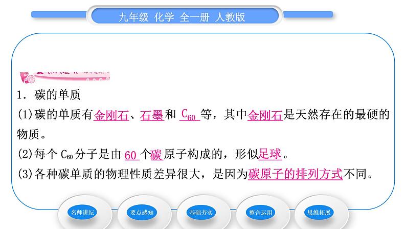 人教版九年级化学第六单元碳和碳的氧化物课题1金刚石、石墨和C60习题课件第6页