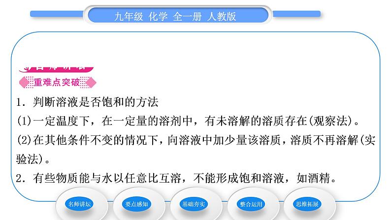 人教版九年级化学第九单元溶液课题2溶解度第1课时饱和溶液与不饱和溶液习题课件02