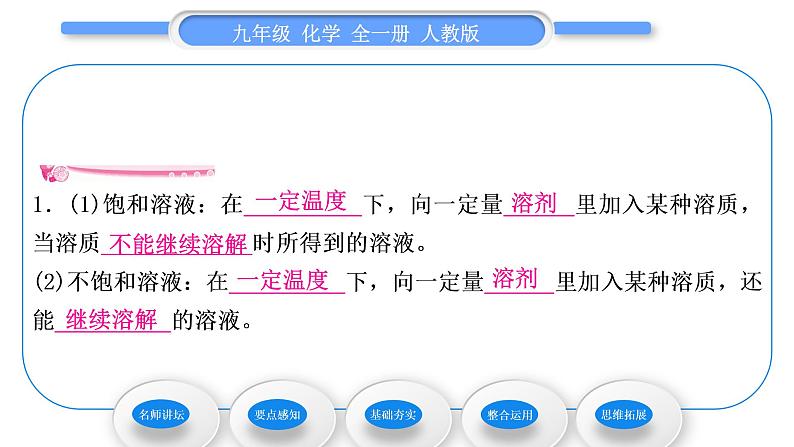 人教版九年级化学第九单元溶液课题2溶解度第1课时饱和溶液与不饱和溶液习题课件06