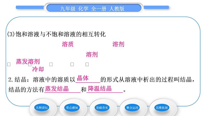 人教版九年级化学第九单元溶液课题2溶解度第1课时饱和溶液与不饱和溶液习题课件07