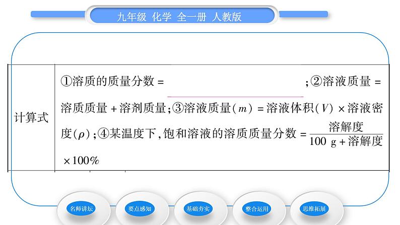 人教版九年级化学第九单元溶液课题3溶液的浓度第1课时溶液的溶质质量分数习题课件07