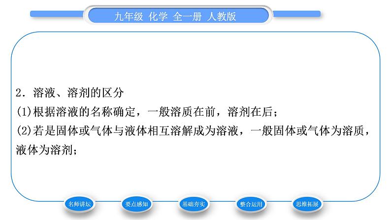 人教版九年级化学第九单元溶液课题1溶液的形成习题课件第3页