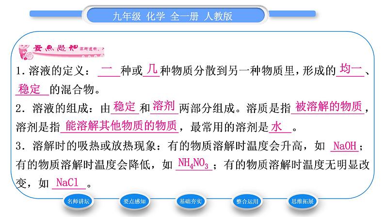 人教版九年级化学第九单元溶液课题1溶液的形成习题课件第8页