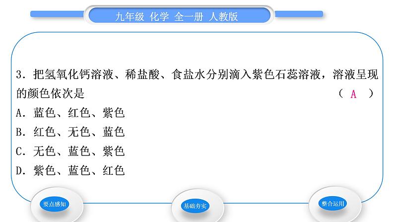 人教版九年级化学第十单元酸和碱课题1常见的酸和碱第1课时酸、碱与指示剂的作用习题课件06