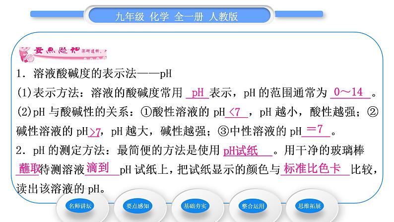 人教版九年级化学第十单元酸和碱课题2酸和碱的中和反应第2课时溶液酸碱度的表示法——pH习题课件07