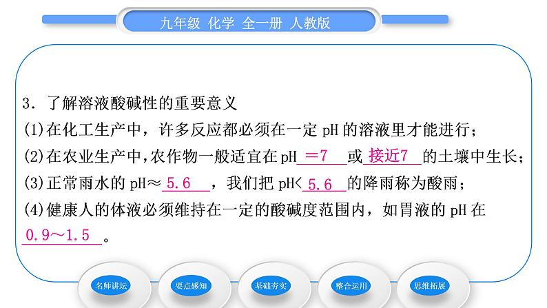 人教版九年级化学第十单元酸和碱课题2酸和碱的中和反应第2课时溶液酸碱度的表示法——pH习题课件08