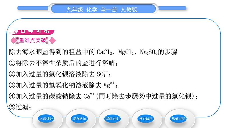 人教版九年级化学第十一单元盐　化肥实验活动8粗盐中难溶性杂质的去除习题课件02