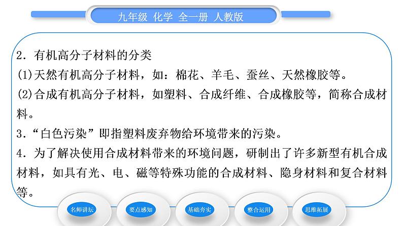 人教版九年级化学第十二单元化学与生活课题3有机合成材料习题课件03