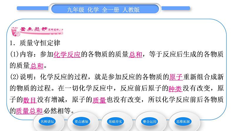 人教版九年级化学第五单元化学方程式课题1质量守恒定律习题课件第6页