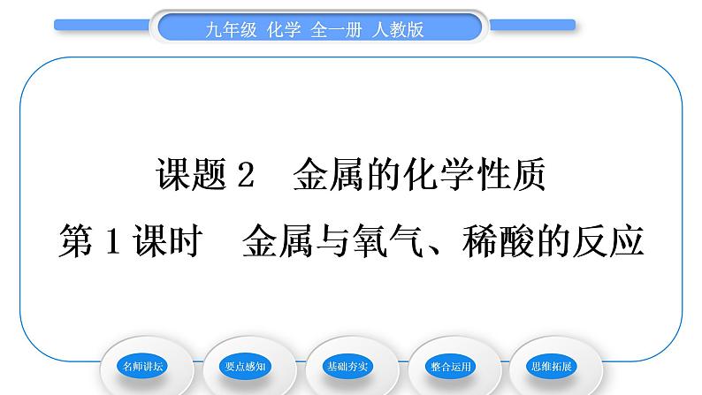 人教版九年级化学第八单元金属和金属材料课题2金属的化学性质第1课时金属与氧气、稀酸的反应习题课件01