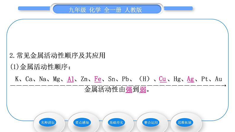 人教版九年级化学第八单元金属和金属材料课题2金属的化学性质第2课时金属活动性顺序习题课件08