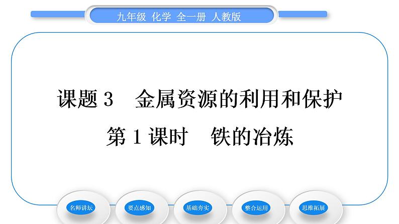 人教版九年级化学第八单元金属和金属材料课题3金属资源的利用和保护第1课时铁的冶炼习题课件第1页