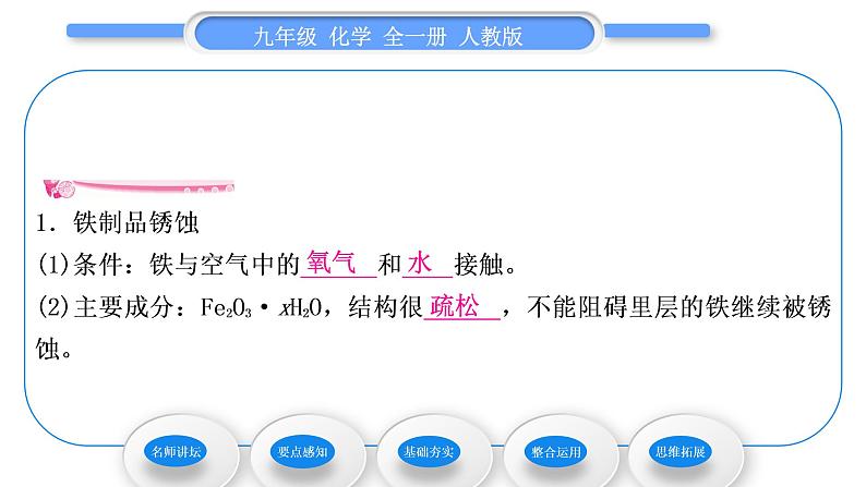 人教版九年级化学第八单元金属和金属材料课题3金属资源的利用和保护第2课时金属资源保护习题课件06