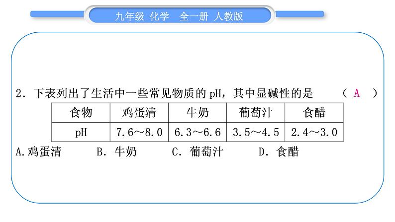 人教版九年级化学单元周周测十三(10.2～实验活动7)习题课件第3页