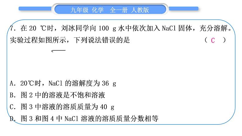 人教版九年级化学单元周周测十一(第九单元)习题课件第8页