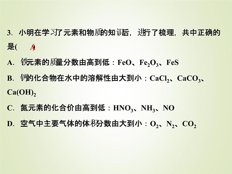 中考化学复习第2讲元素化合价与化学式精练课件第3页