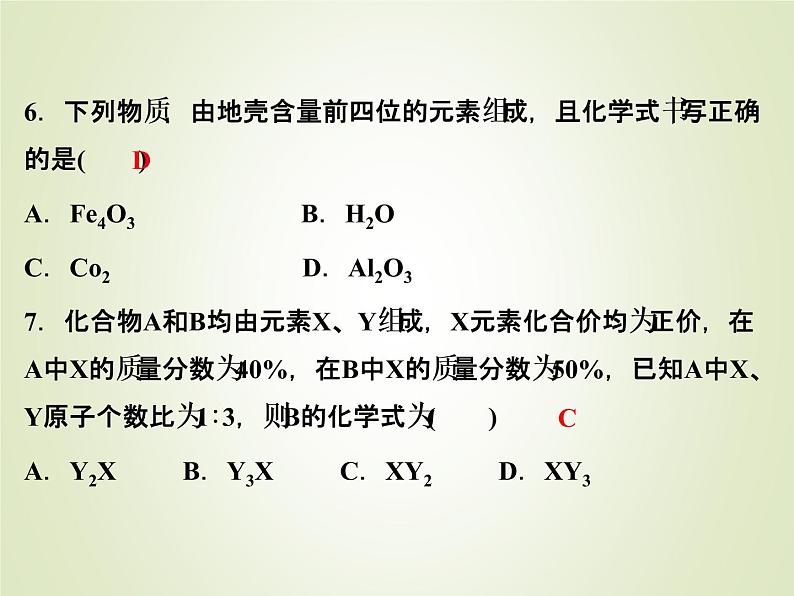 中考化学复习第2讲元素化合价与化学式精练课件第6页