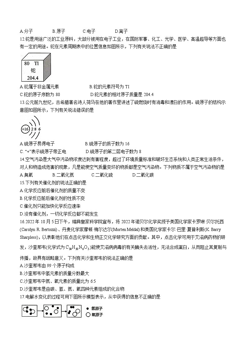 云南省昭通市绥江县中城镇大沙中学2022-2023学年九年级上学期期中化学试题(含答案)第2页