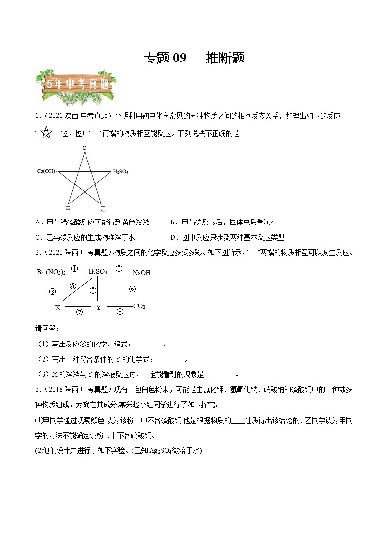 2018-2022年陕西中考化学5年真题1年模拟分项汇编 专题09 推断题（学生卷+教师卷）01