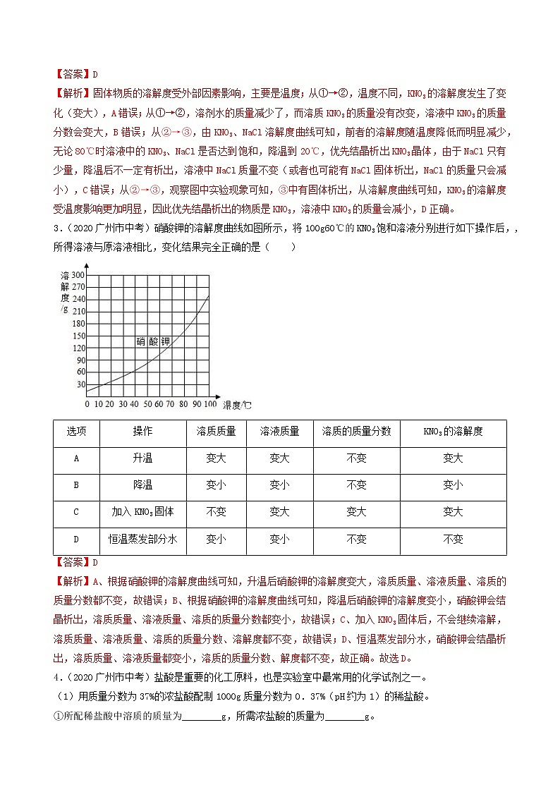 2018-2022年广州中考化学5年真题1年模拟分项汇编 专题05 溶液 溶解度曲线（学生卷+教师卷）03