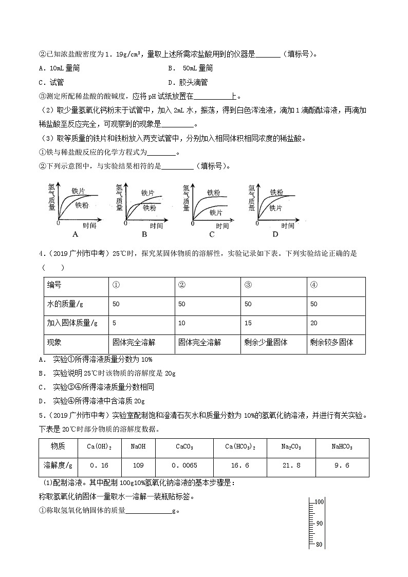 2018-2022年广州中考化学5年真题1年模拟分项汇编 专题05 溶液 溶解度曲线（学生卷+教师卷）03