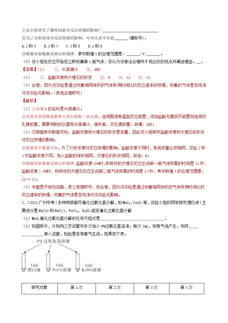 2018-2022年广州中考化学5年真题1年模拟分项汇编 专题10 气体性质验证 制备 净化（学生卷+教师卷）02