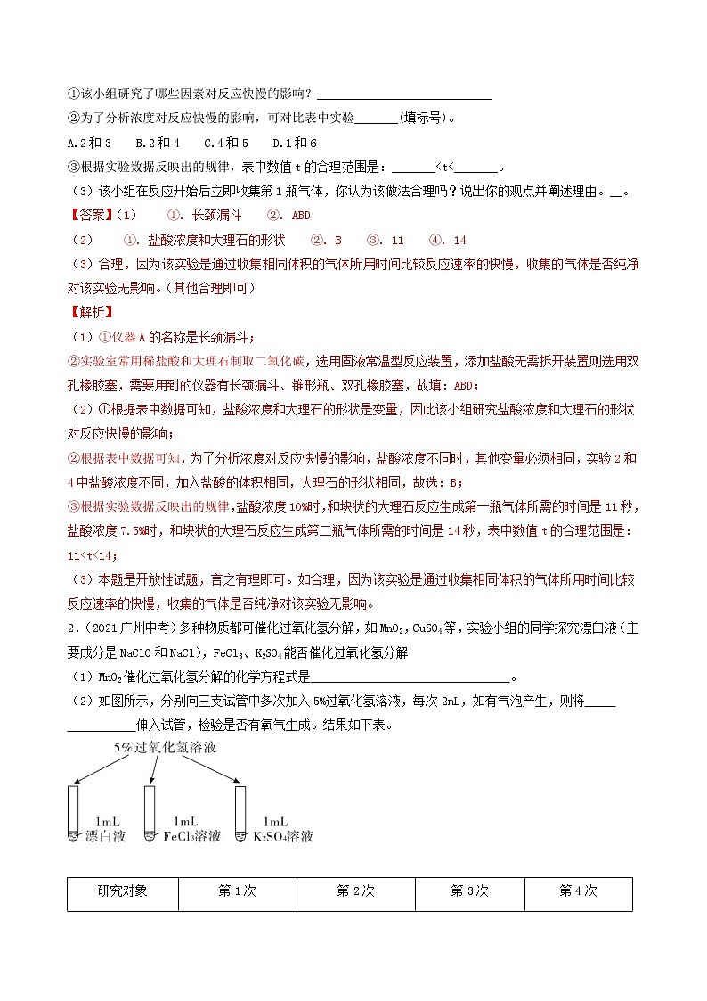 2018-2022年广州中考化学5年真题1年模拟分项汇编 专题10 气体性质验证 制备 净化（学生卷+教师卷）02