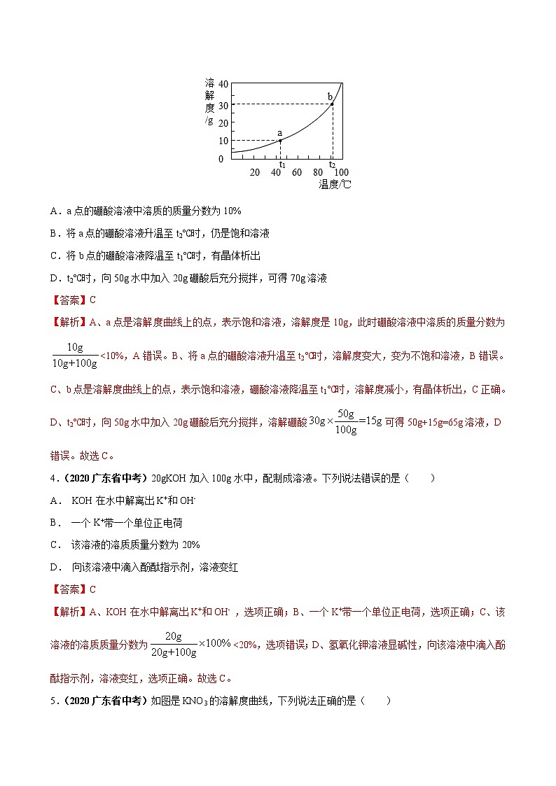2018-2022年广东中考化学5年真题1年模拟分项汇编 专题06 溶液及溶解度曲线（学生卷+教师卷）02