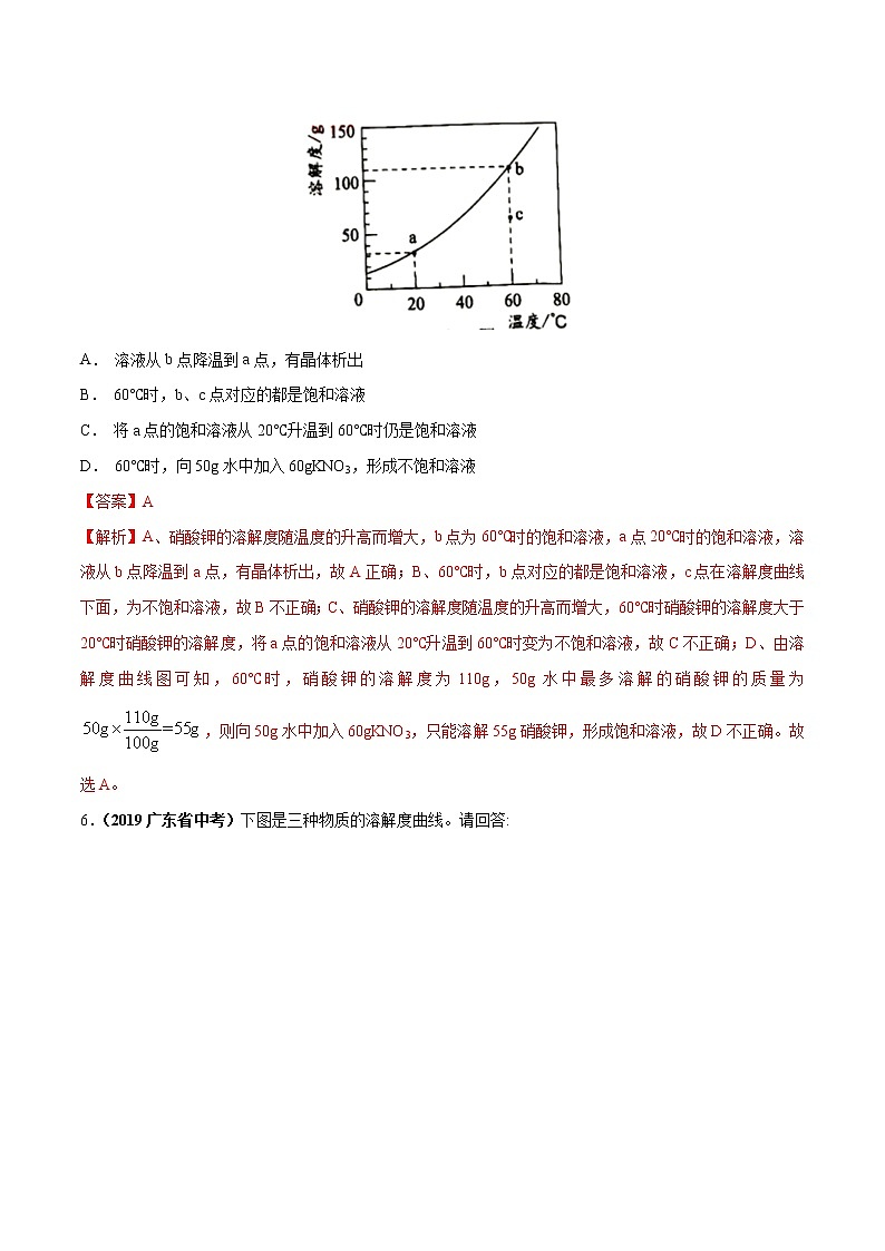 2018-2022年广东中考化学5年真题1年模拟分项汇编 专题06 溶液及溶解度曲线（学生卷+教师卷）03