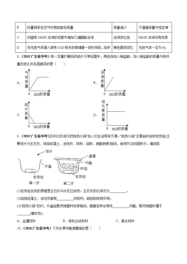 2018-2022年广东中考化学5年真题1年模拟分项汇编 专题08 酸和碱（学生卷+教师卷）03