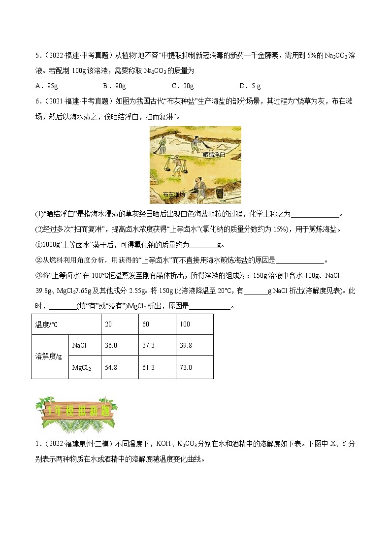 专题04 水和溶液-5年（2018-2022）中考1年模拟化学分项汇编（福建专用）（原卷版）第2页