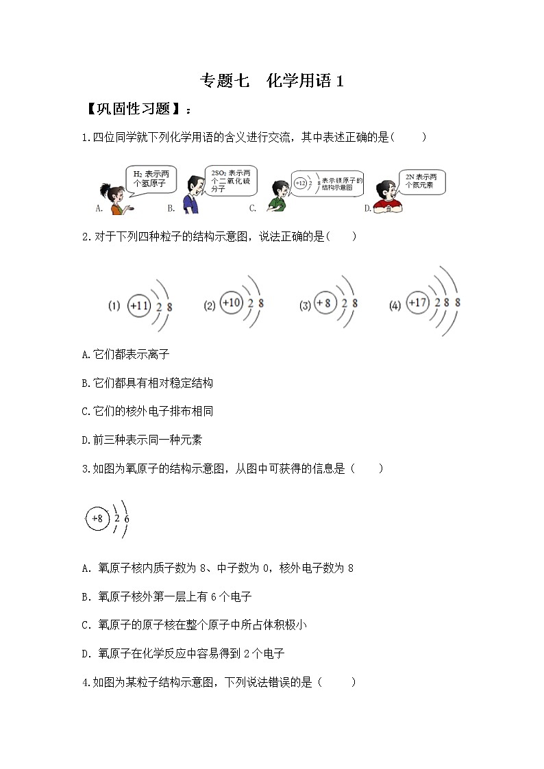 人教版化学9上期中复习 专题七《化学用语1》知识点课件+习题（含答案）01