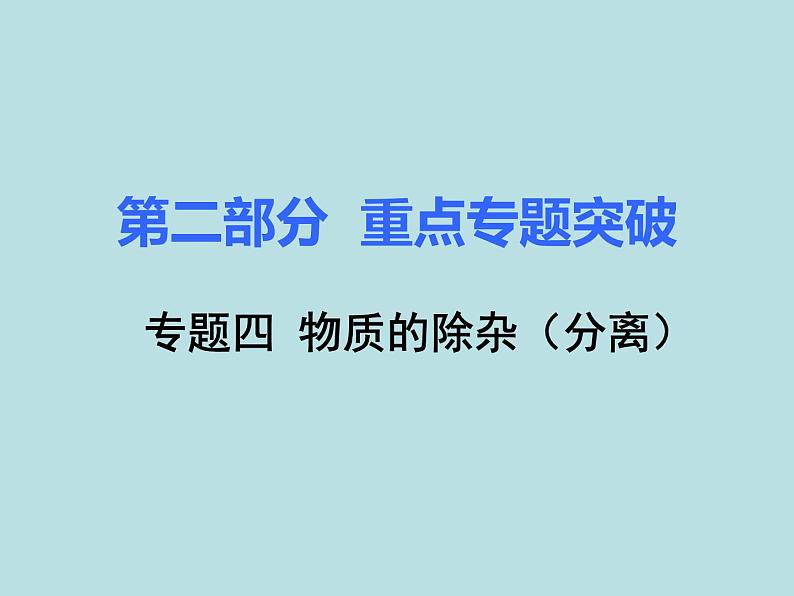 初三九年级化学下册1复习资料二部分重点专题突破4专题四物质的除杂分离第1页