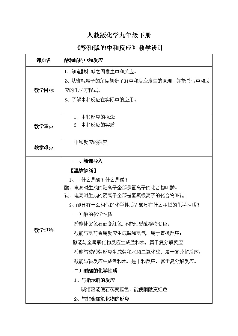 课题2《酸和碱的中和反应》第一课时课件第1页