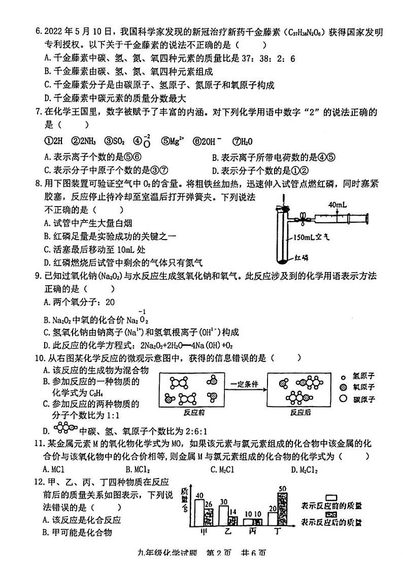 2022-2023学年度九年级期中考试化学试题（无答案）第2页
