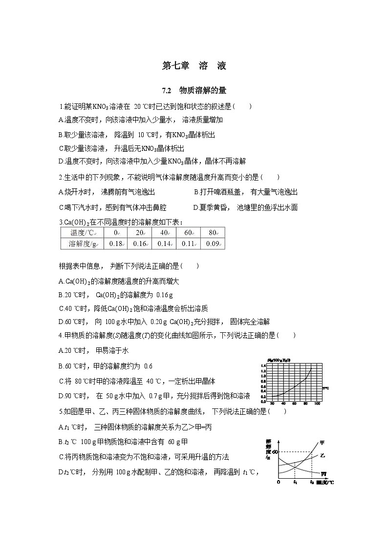 7.2《物质溶解的量》同步练习（含答案）第1页